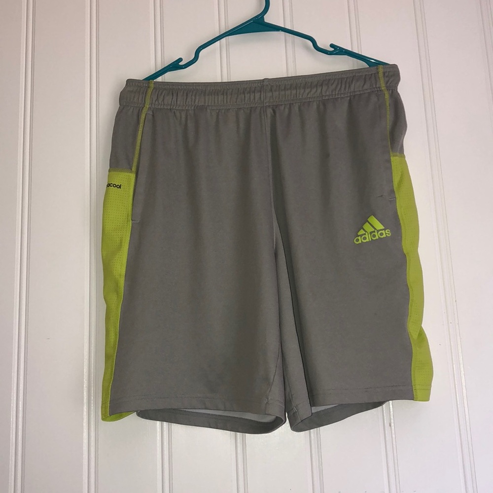 Men’s adidas gray and green shorts